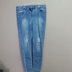 Jeaniologic High Rise Skinny Distressed Women's Blue Jeans Size 14
